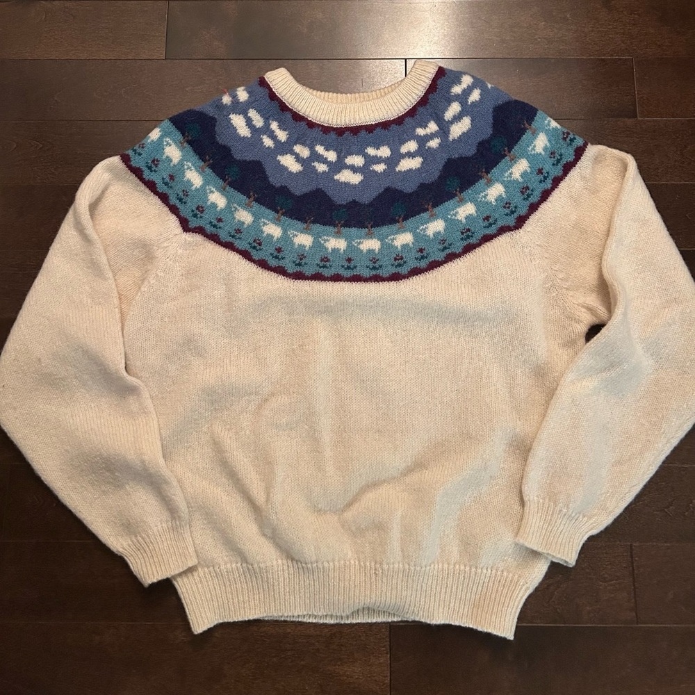 Vintage Woolrich Sheep Fair Isle Scenic Farm Landscape Wool Sweater